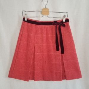 J Crew salmon wool and burgundy velvet a-line miniskirt womens size XS